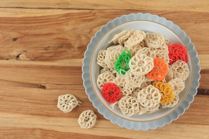 Top View  Colorful Kerupuk Kembang Mawar Mentah or Raw Rose Crackers,