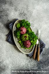 Traditional Georgian dish beet & spinach dish pkhali served on napkin with cutlery 4Bad3d