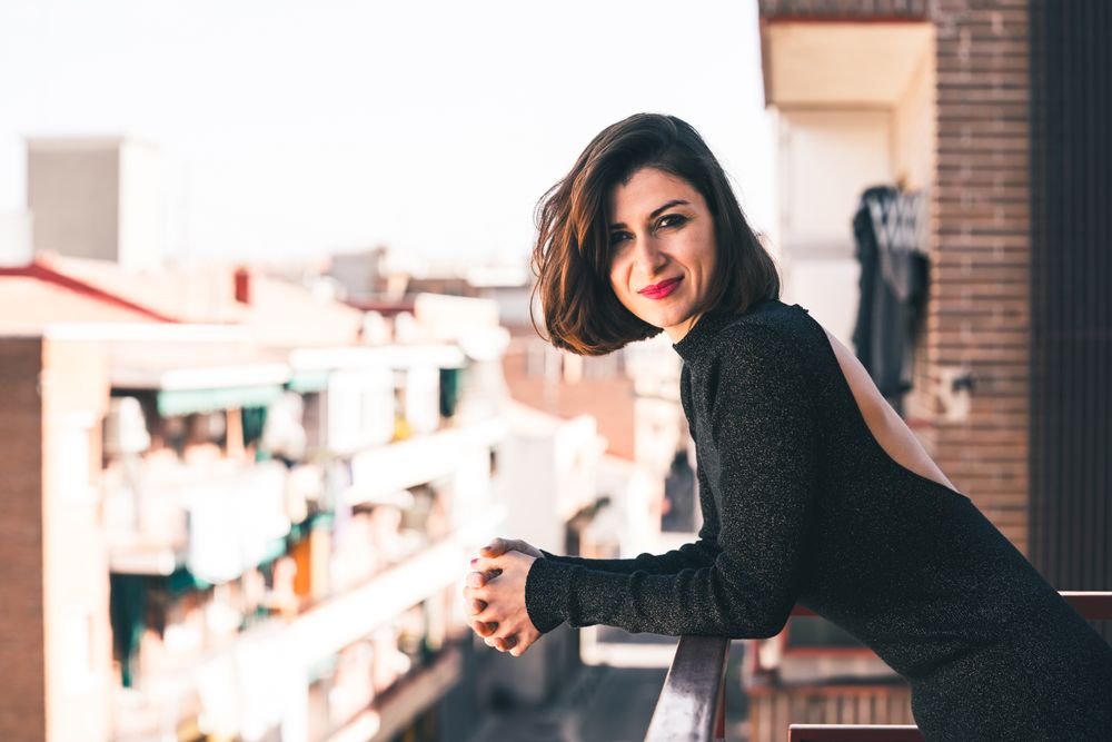 elegant woman on balcony