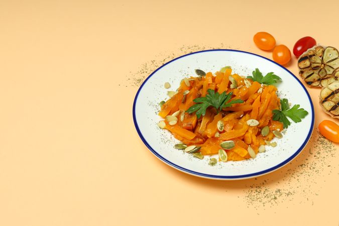 Concept of tasty homemade dish - baked pumpkin