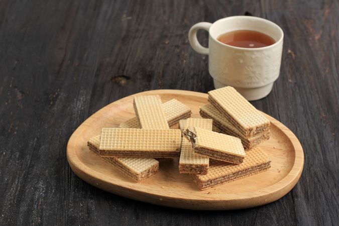 Chocolate Wafer on Wooden Plate