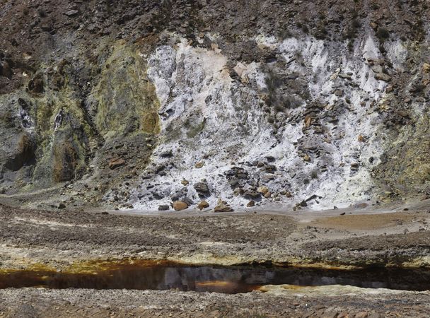 River stream on sandy rock on sunny day