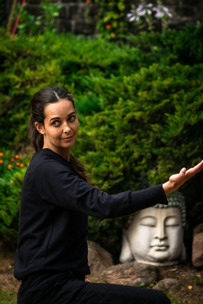 Focused woman during martial arts training