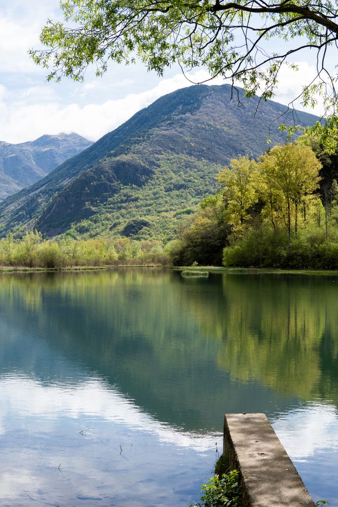 Breathtaking landscape of lake in mountainous terrain