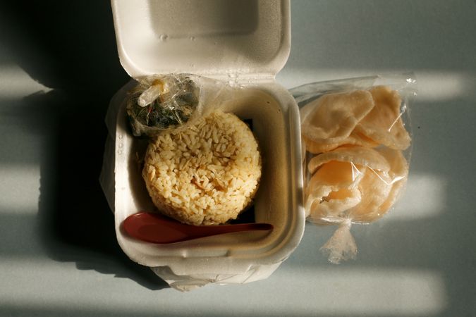 Delicious rice lunch in a to go box