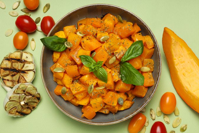 Concept of tasty homemade dish - baked pumpkin