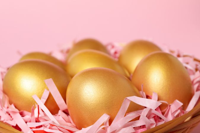 Pension rewards, returns and investment funding concepts, golden eggs