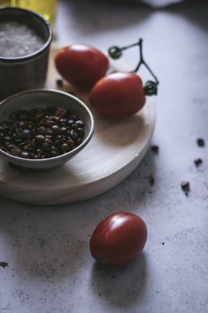 Assorted ingredients on wooden board