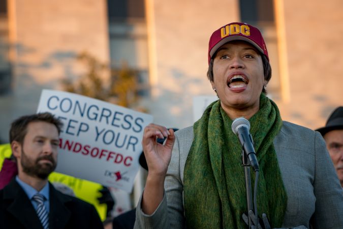 Washington DC, USA - Feb 14, 2017: Muriel Bowser, speaking at Hands Off DC Rally