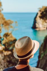 Female tourist contemplating picturesque landscape