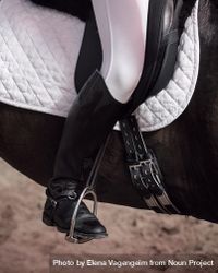 Boots of horseback rider in stirrups 48RRJ0