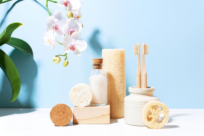 Natural eco-friendly personal care items and bathroom accessories