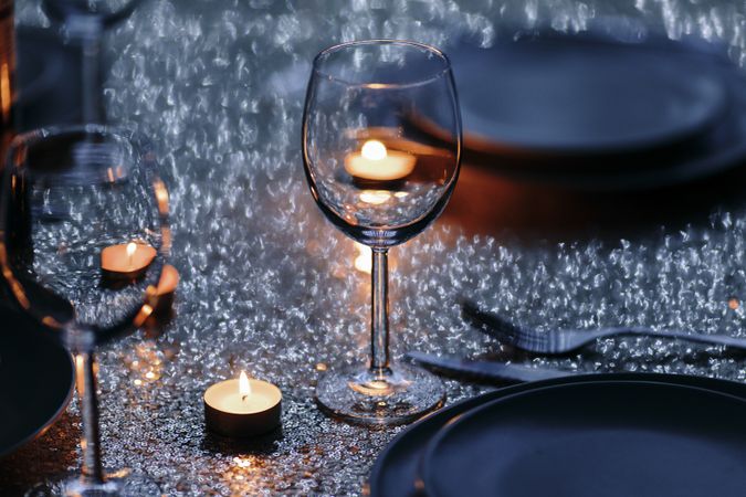 Wine glass on a festive table