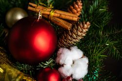 Close up of bauble on Christmas wreath