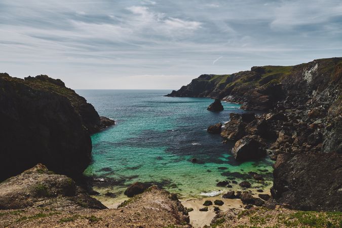 Beautiful cove in Cornwall leading to the sea