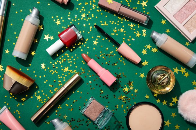 Concept of cosmetics, winter cosmetics, top view