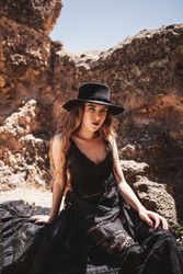 female in ruins of old castle