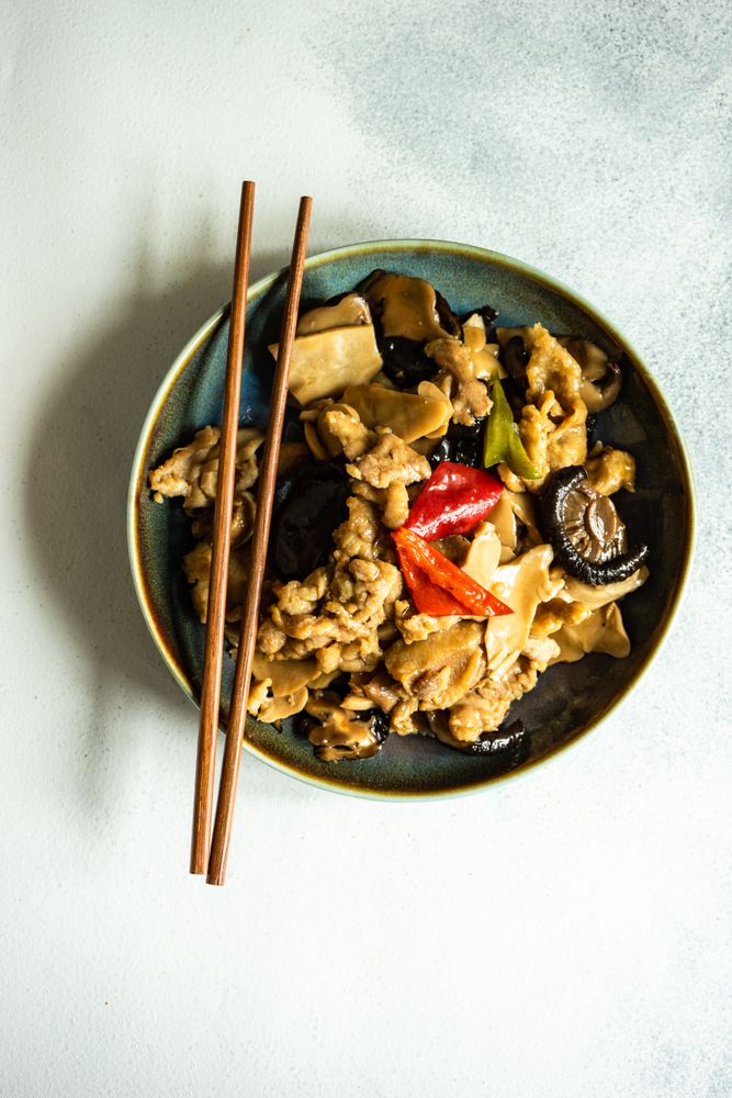 Top view of Chinese vegetable stir fry