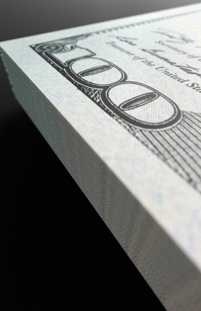 Ten Thousand Dollar Stack of One Hundred Dollar Bills Close-up Abstact.