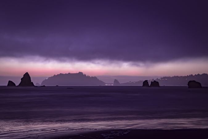 Dusk on a foggy beach in Northern California