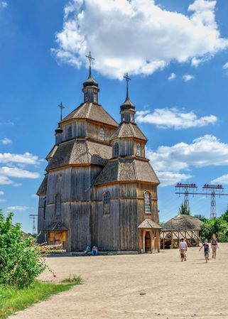 Exterior of Cossacks church in National Reserve Khortytsia in Zaporozhe, Ukraine