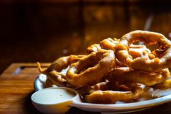 Onion rings on a table