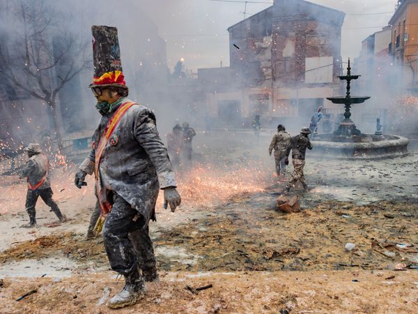 Ibi, Spain - December, 28 2018: People celebrating victory in flour and eggs battle