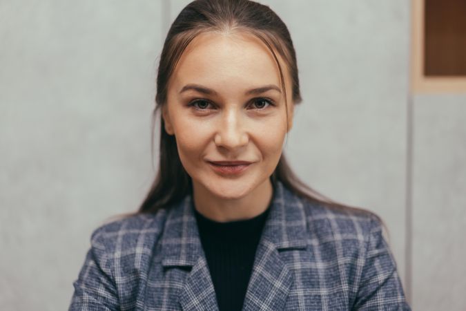 Close up of smiling female at work