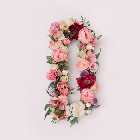 Letter D made of real natural flowers and leaves