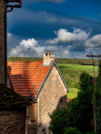 Medieval city of Chateauneuf in Burgundy. A cozy, cute town that grew up around a huge old castle.