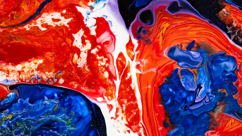 Blue and Red Fluid Art, Abstract Acrylic Pouring