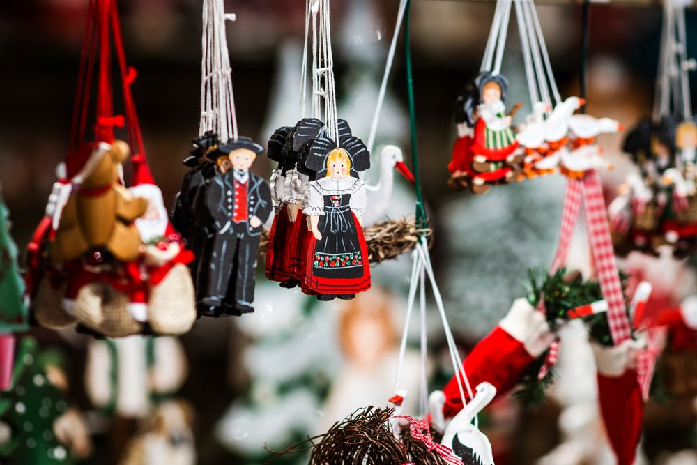 Traditional Christmas decorations in market in Christmas