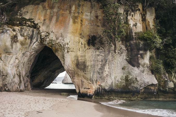Sandy beach with big rocks