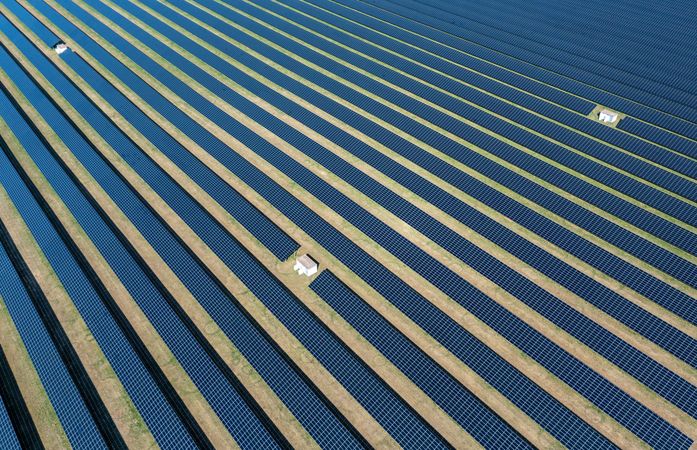 Photovoltaic panels station, on a sunny day in spring in Heilbronn, Germany