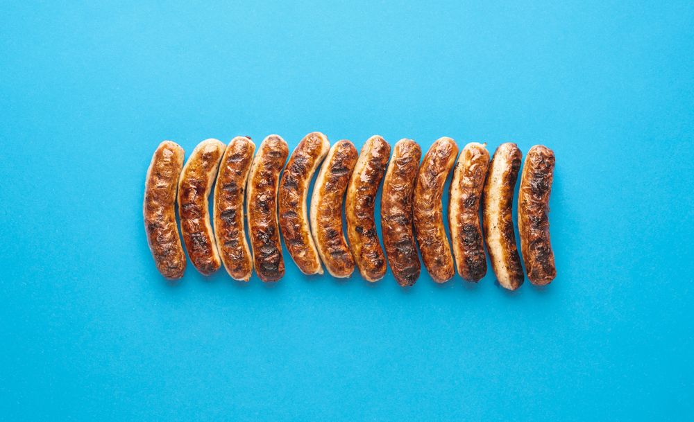 Grilled Nuremberger bratwurst