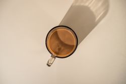 Flat lay of a cup of coffee
