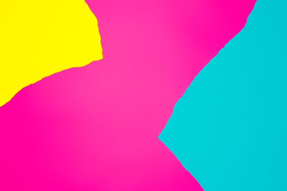 Layout with vividly colored ripped pieces of paper