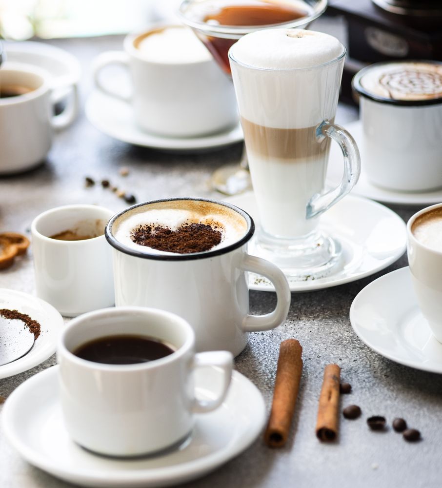 Delicious coffee selection on stone table