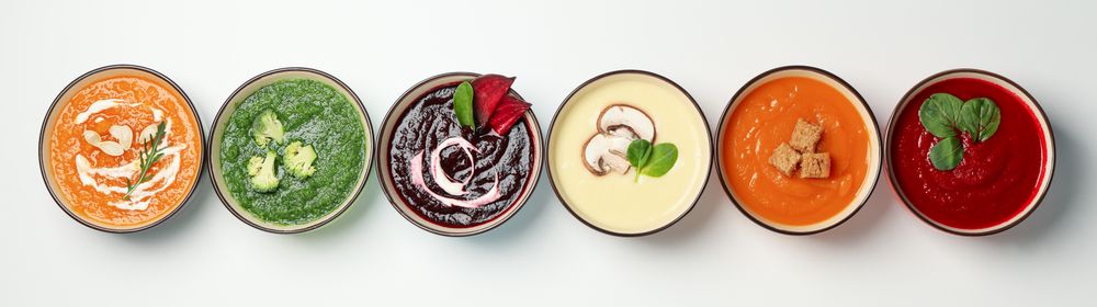 Banner of row of multi-colored soups