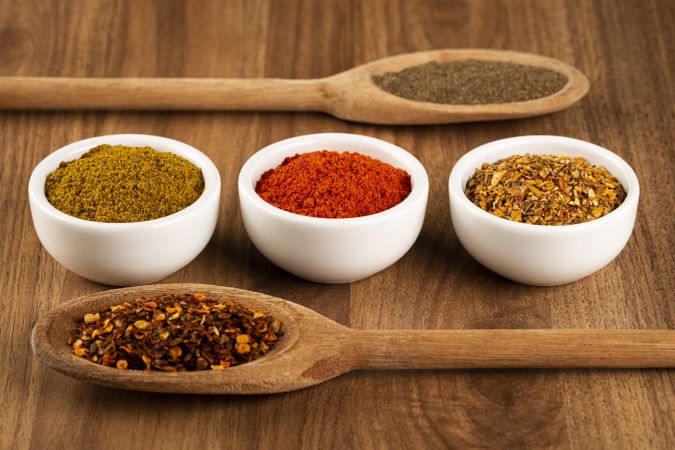 Variety of spices and seasonings on the table.