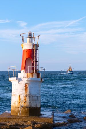 Lighthouse on rocky coastline