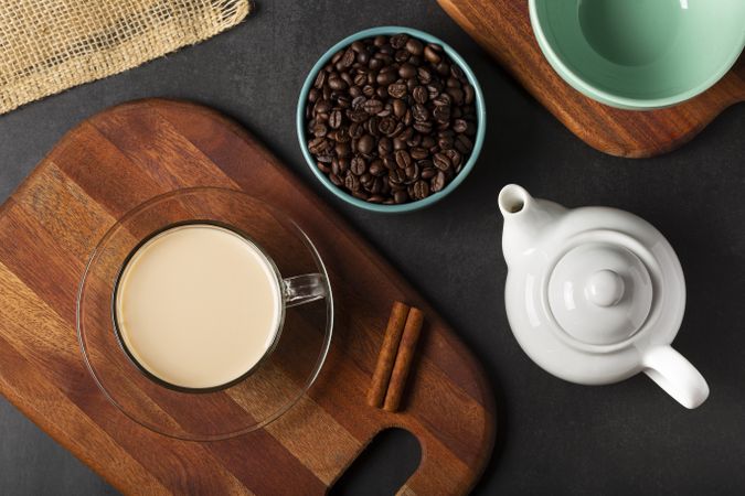 Cup of coffee with creamy milk.