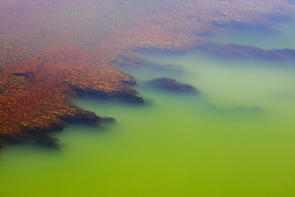 Multicolored mineral stratum on river