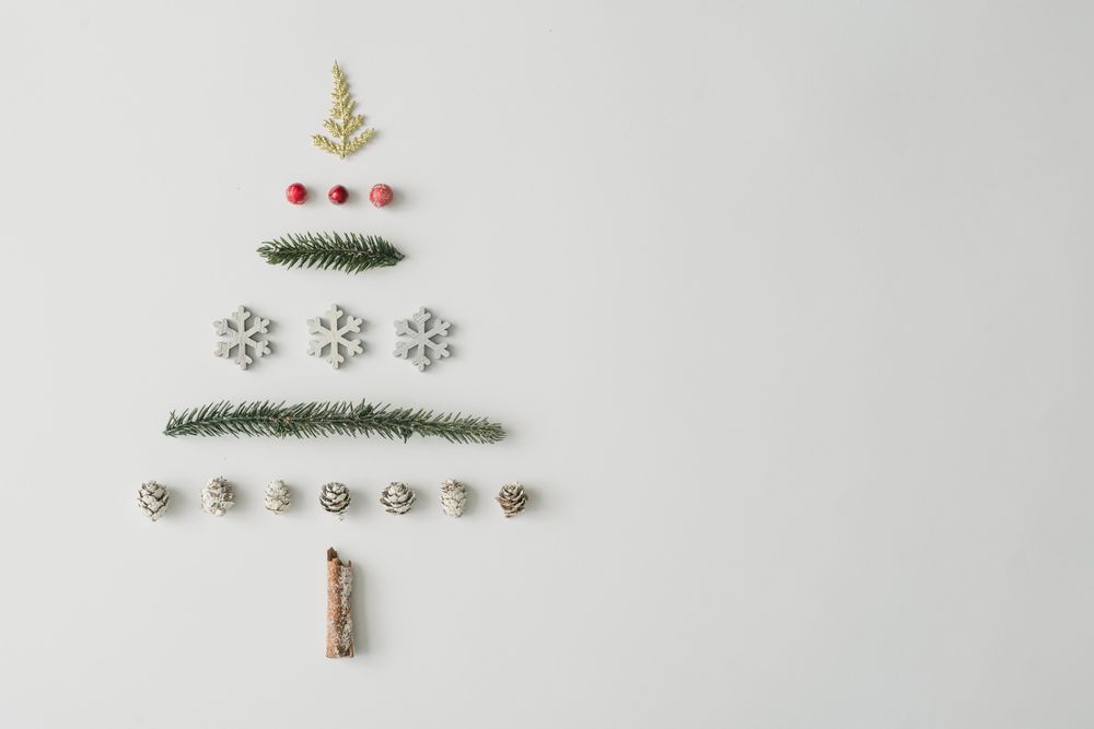 Christmas tree made of various natural winter things