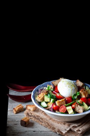 Bowl with fresh panzanella salad