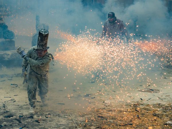 Ibi, Spain - December, 28 2018: People celebrating victory in flour and eggs battle
