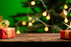 Christmas podium with gifts and tree