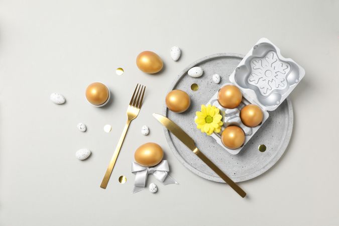 Concept of Richness, golden eggs, top view