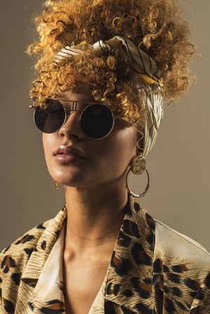 Retro woman with curly hair