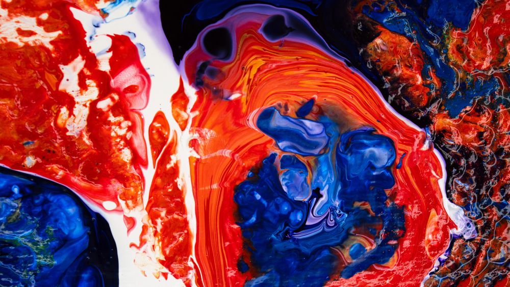 Blue and Red Fluid Art, Abstract Acrylic Pouring